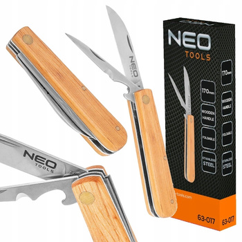 Neo Tools Nóż Monterski ze Szpikulcem Drewniany